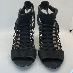 Vince Camuto strappy cage bootie heels punk black strapped sandal